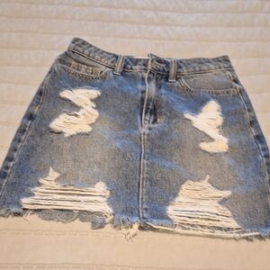 Hollister Blue Ripped Denim Mini Skirt